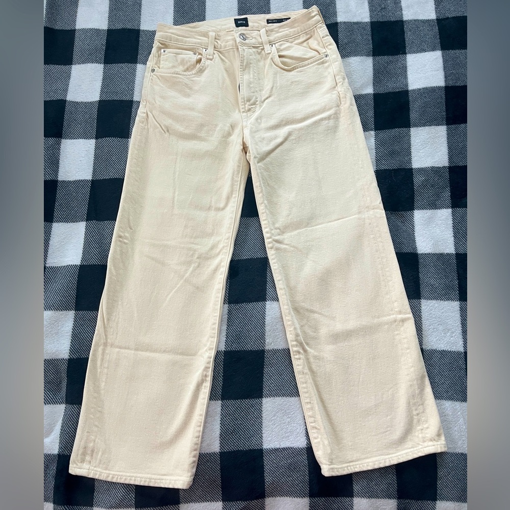 Edwin Cream Flare & Wide Leg Jeans